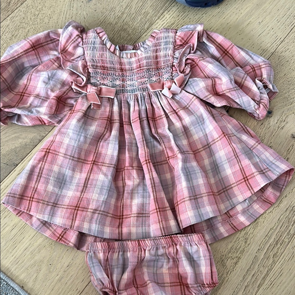 Bonnie Baby Pink and White Babydoll Dress with Puff Sleeves